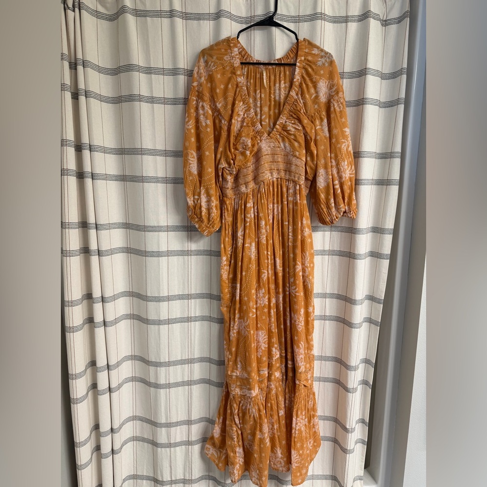 Free People Mustard Floral Long Sleeve Maxi Dress